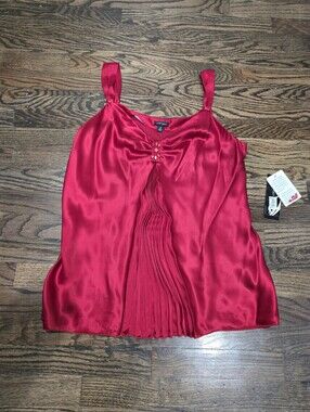 NWT Vtg Y2K Nine West Black Silk Cami Top Size 12 Rhinestone Babydoll Glam